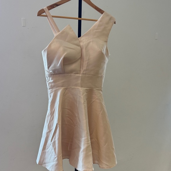Champagne Short Formal Party Dress with Asymmetrical Straps - Picture 1 of 7